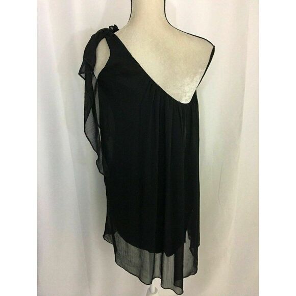 TFNC London Womens Solid Black Tank Chiffon Cocktail Party Mini Dress Small - Picture 4 of 7